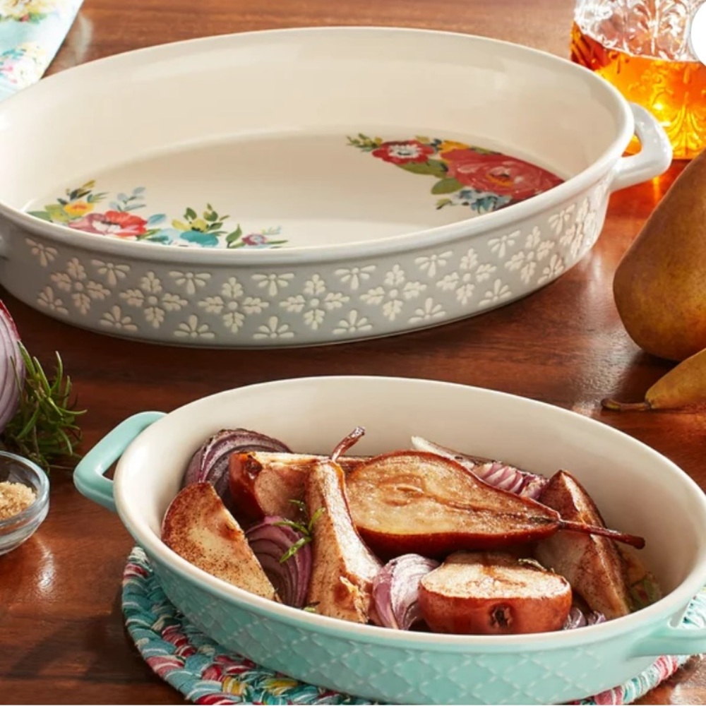 The Pioneer Woman Sweet Romance Blossoms set of 2 Oval Ceramic Baking Dishes